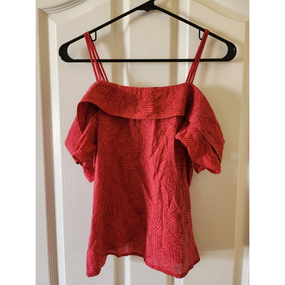Maeve Anthropologie Red Snakeskin Print Cold Shoulder Ruffle Top XS Boho Airy